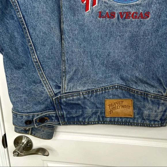 VINTAGE Planet Hollywood Las Vegas Unisex Embroidered Jean Jacket Size XL - Picture 10 of 14